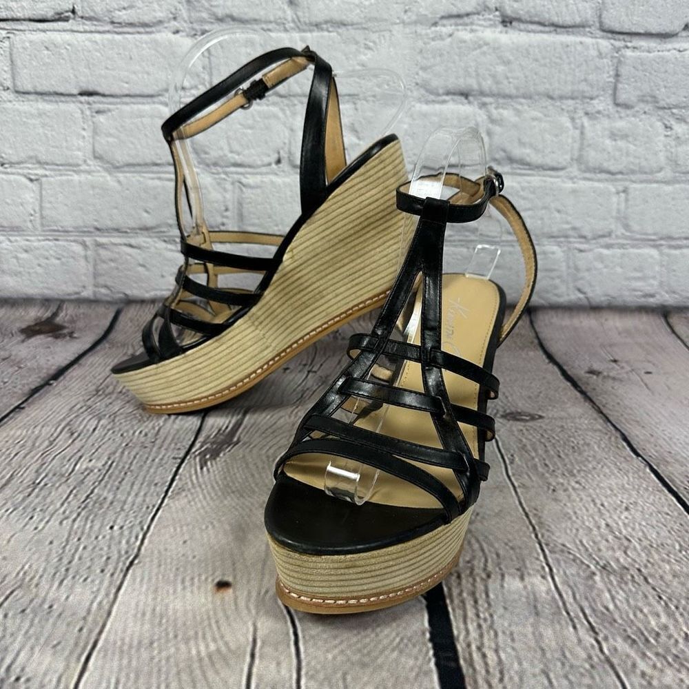 Kenneth Cole Wedge Sandals Black Leather Straps Buckle - Two sizes R8.5 L9